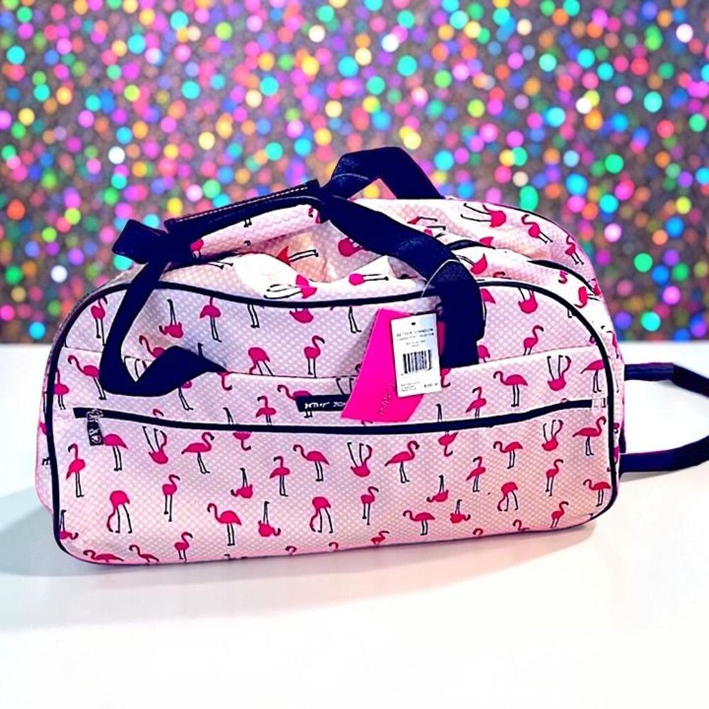 Betsey Johnson Designer Carry On Rolling Duffel Bag In Flamingo Strut RV$160 NWT